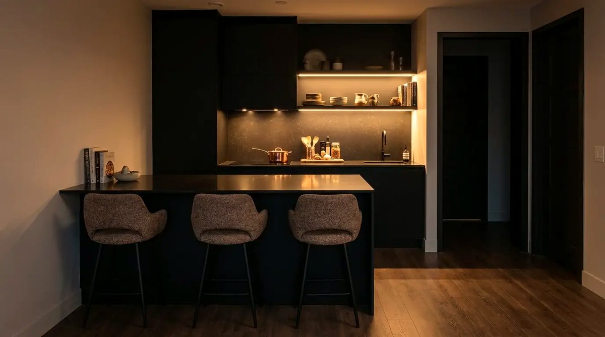 Keuken op maat met eiland en verlichte nissen in Haarlem